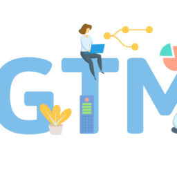 GTM, Go To Market. Concept with keyword, people and icons. Flat vector illustration. Isolated on white background.